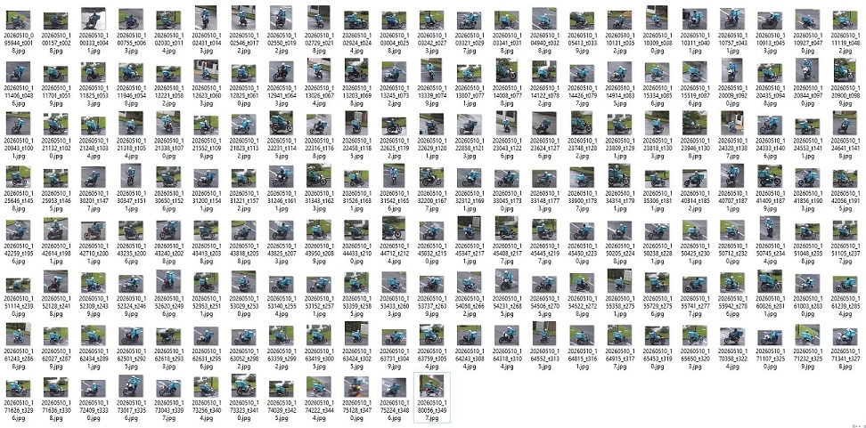 Cropped reviewed snapshots of Checkers Sixty60 delivery motorbikes detected on 10 May 2026
